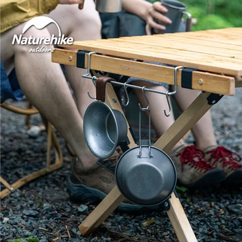 Naturehike 야외 휴대용 캠핑 테이블 나무 에그롤 테이블 피크닉 BBQ 식탁걸이 탈부착 자연 하이킹 스테인레스 액세서리