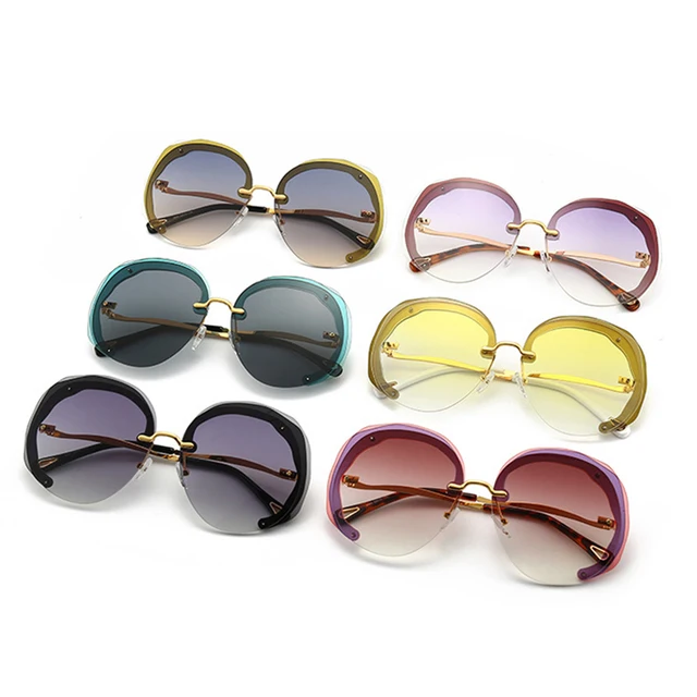 Fashion Oversized Rimless Round Sunglasses Women Clear Gradient Lens Shades UV400 Trending Men Sun Glasses Riding Equipment 2