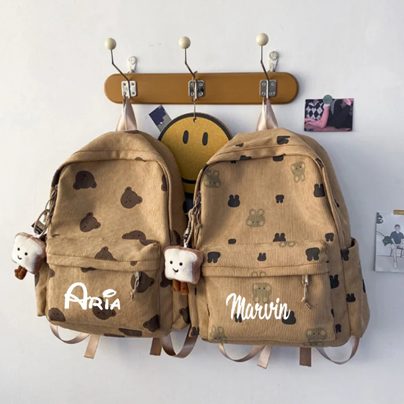 

Personalized New Corduroy Teddy Bear Backpack With Large Capacity, Fashionable And Versatile Student Backpack, Travel Backpack