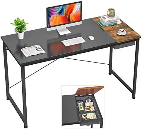 

Desk, 47 Inch Study Writing Desk for Home Office Workstation, Modern Simple Style Laptop Table with Storage Bag/Drawer, Black an