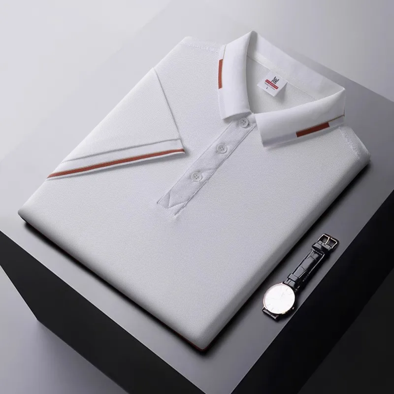 Summer Men's Solid Color Horizontal Bar Polo Shirt Short Sleeve Lower Neck Zipper T-shirt&Men's Casual Street Wear New Men's Top