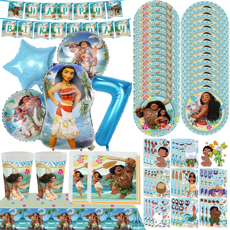 Disney Moana party balloons Moana theme paper plate napkin cup tablecloth backdrop birthday decoration supplies baby shower kids birthday party supplies