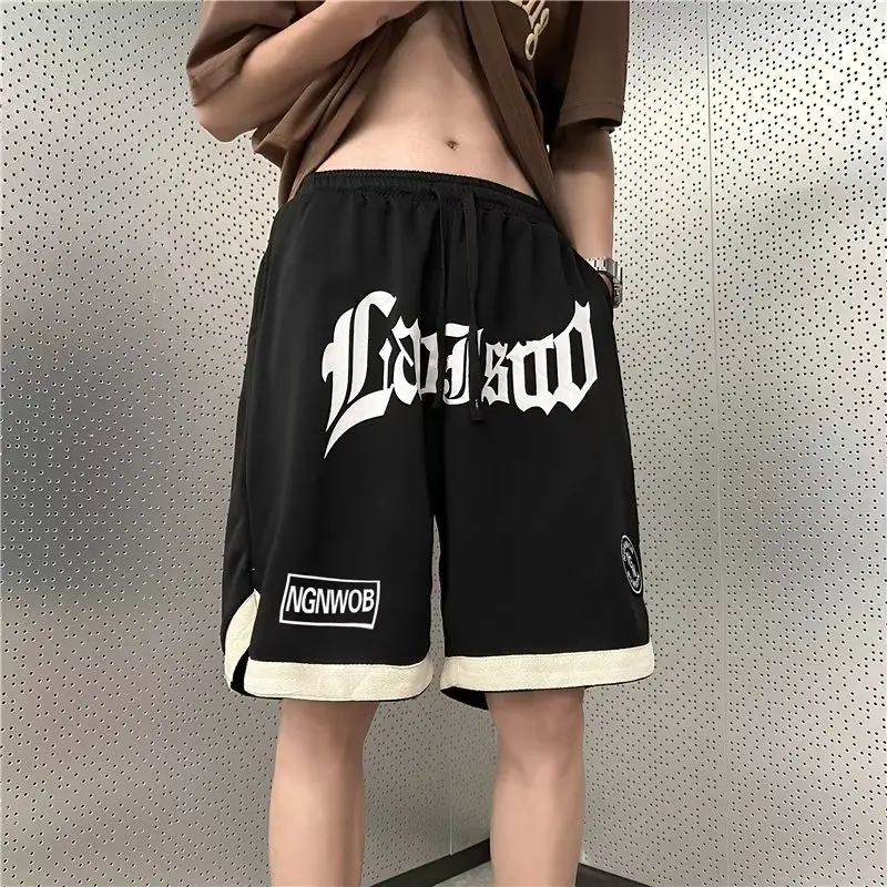 American Style Street Casual Men Summer All-match Youth Korean Loose Casual Straight Cylinder Letter Printing Patchwork Shorts
