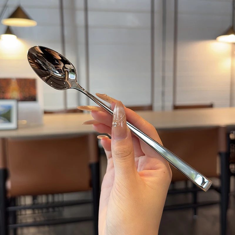 Stainless Steel Korean Long Handle Spoon Tableware Thicken Stirring Ice Spoon Meal Household Dinner