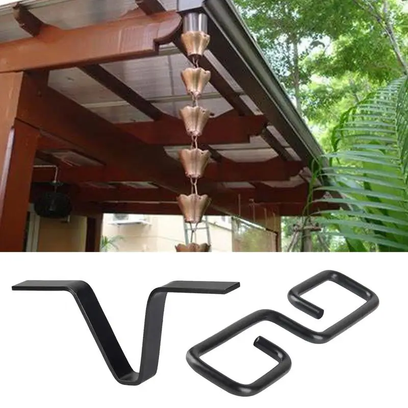 Rain Chain Gutter Adapter Black V Shaped Rain Chain Adapter with S shaped Hook Heavy duty and Rust resistant Iron Construction
