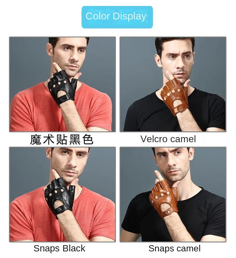 Genuine leather gloves with half finger breathable retro motorcycle wear resistant fitness outdoor motorcycle riding gloves