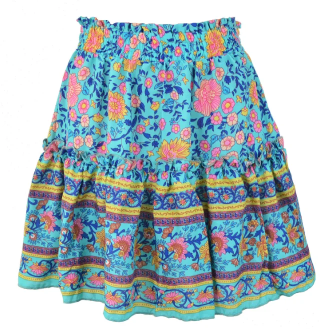 slazenger skort 2021 Women's Printed Short Skirt Bohemian National Style Lotus Leaf Skirt Girls' Daily Leisure Maxi Dress Jujube Sky Blue skirts for women Skirts