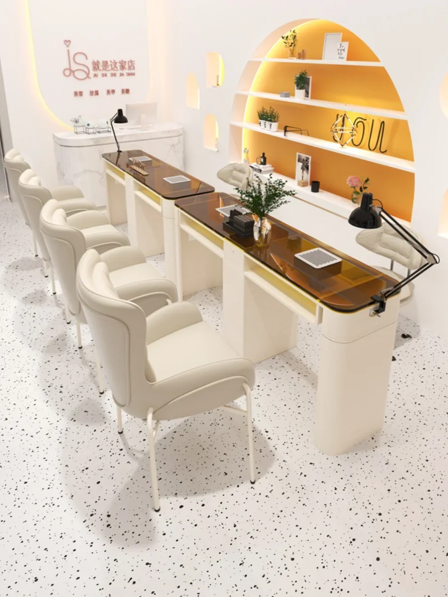 

Nordic Professional Nail Table Luxury Storage Vacuum Cleaner Manicure Table Glass Tabletop Mesa De Manicure Salon Furniture WT