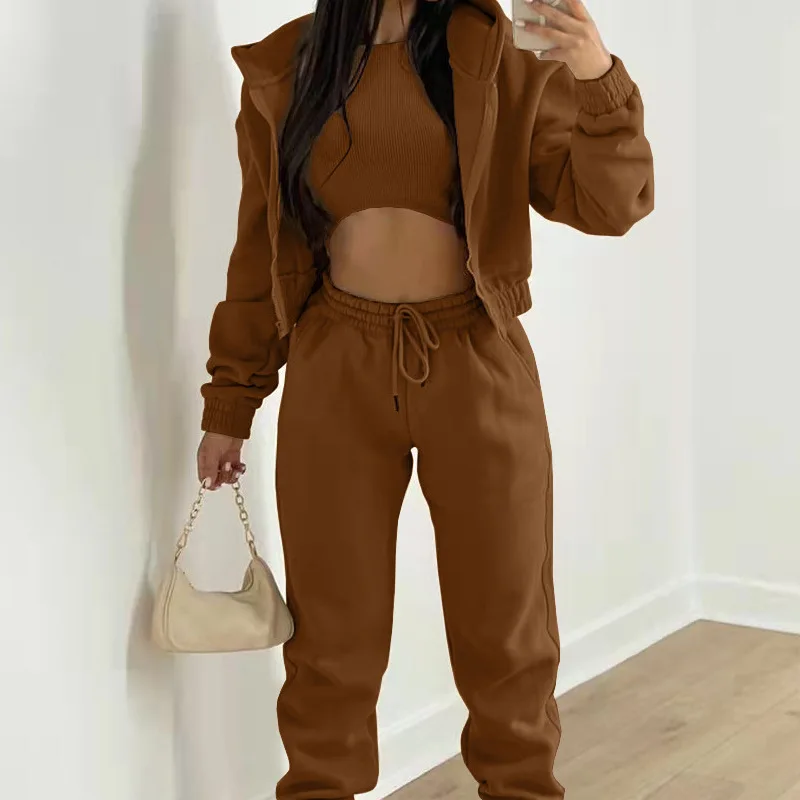 3 Piece Set Tracksuit Women Fashion Temperament Designer Long Sleeve Stand Collar Casual Sport Outfits Tracksuit Suit Set