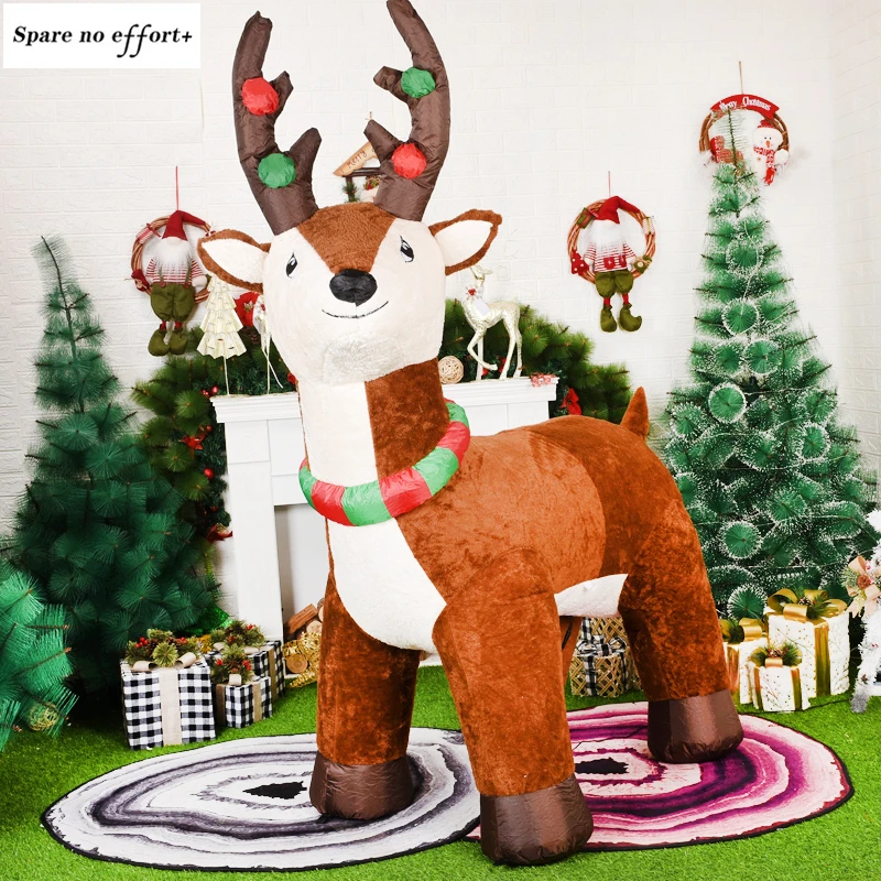 Plush Elk Inflatable Christmas Toy 2023 LED Light Christmas Outdoor Decoration New Year Gift for Kids Large Christmas Doll