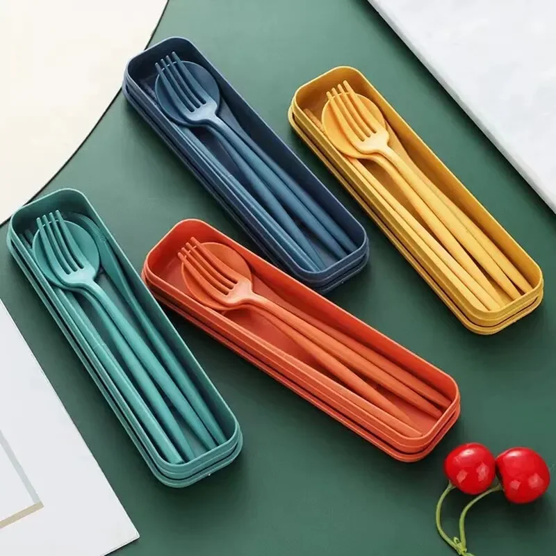 Wheat Straw Cutlery Set 4-piece Knives Forks Spoons Chopsticks Portable Tableware Set