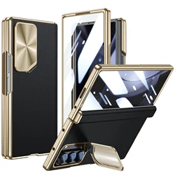 Genuine Leather Slim Magnetic Case with Camera Cover and Hinge Protection for Samsung z Fold 6 (Black)