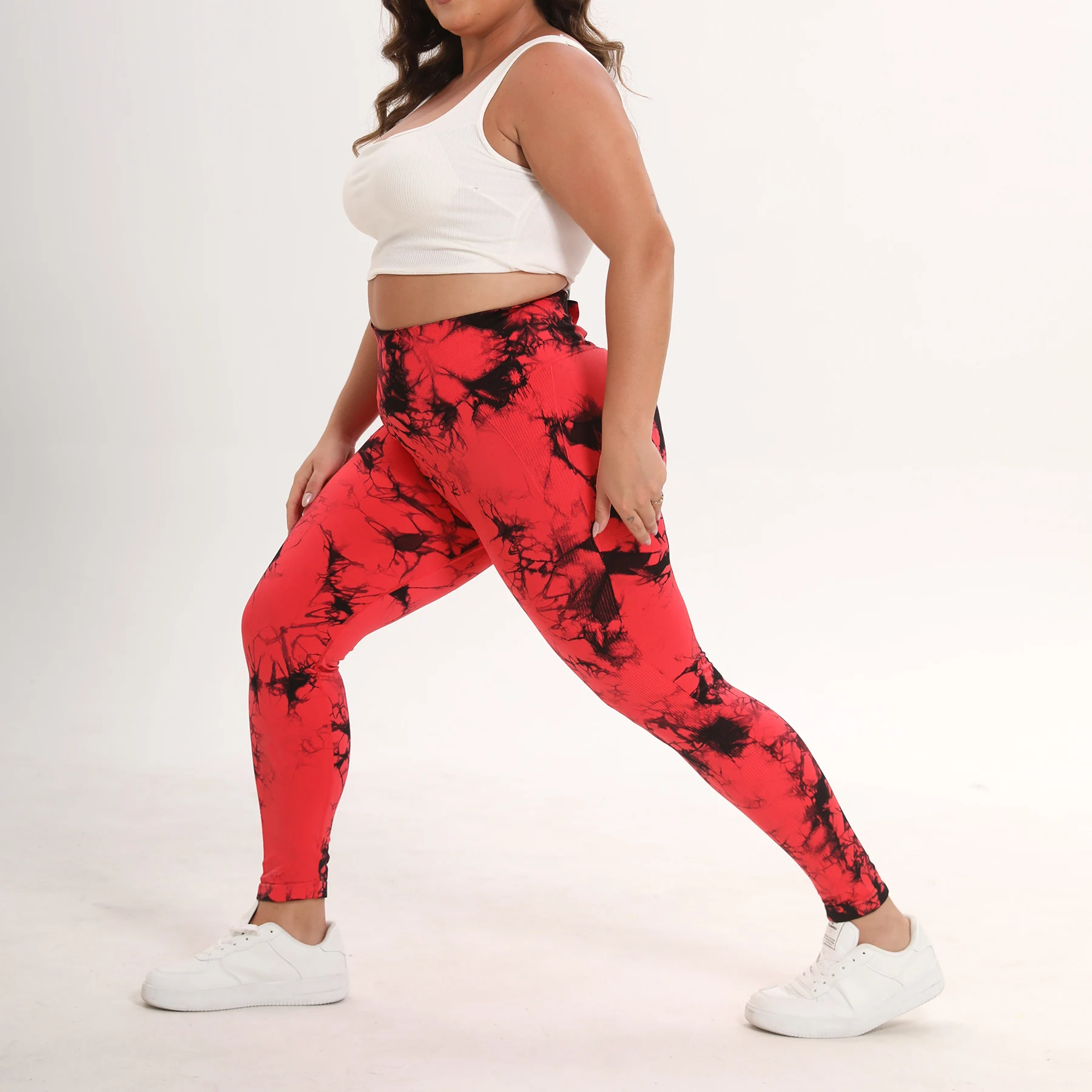 Ladies Plus Size High Waist Butt Lifting Yoga Pants Tie Dye Leggings Elastic Slim Fit Sports Pants - view