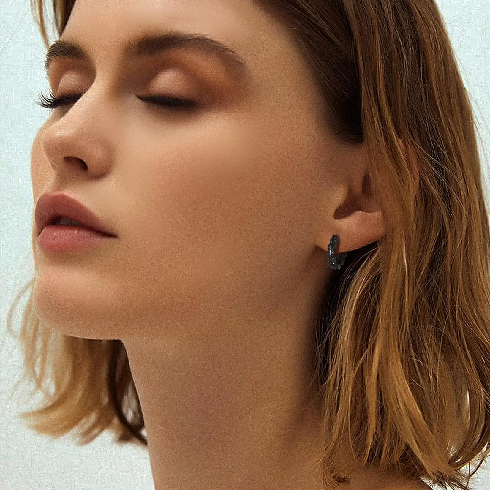 U7 Skull Hoop Earrings Black Metal Color Stainless Steel Gothic Skeleton  Halloween Studs 