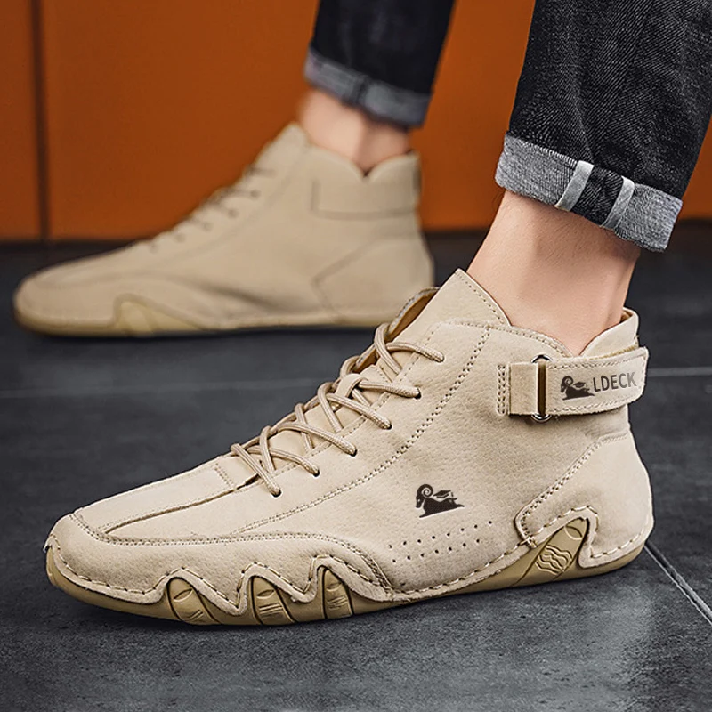 Leder Casual für Turnschuhe 2023 Neue In Männlichen Mode Müßiggänger Schuhe Lace Up Männer Stiefeletten Komfortable Mann Schuh_voghion.com