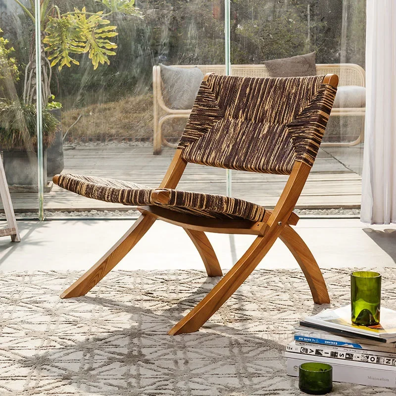 Minimalist Rattan Dining Chairs for Home Furniture Folding Chair Retro Designer Leisure Household Balcony Backrest Chair