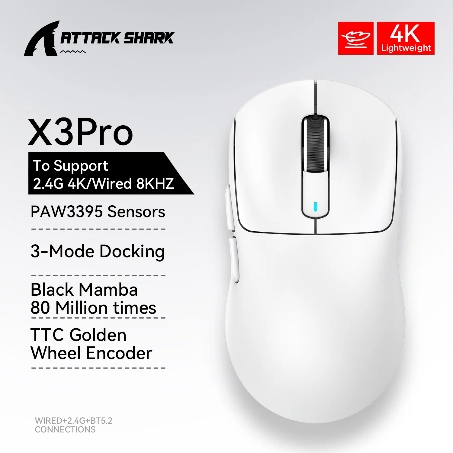 ATTACK SHARK PAW-3395 マウス本体 Amazon.com: ATTACK SHARK X3 Wireless Gaming Mouse, 49g