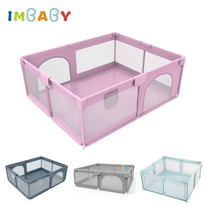 IMBABY 180x200 Baby Playpen Large Baby Playground Gray Activity Fence Ball Pool Playpen for Children Safety Barrie Playroom
