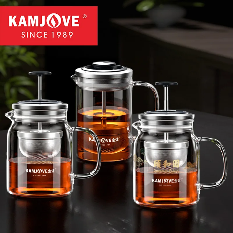 KAMJOVE Heat-Resistant Glass Tea Kettle with Infuser,Tea Pot with Separation Kettle Press Pu 'er Pot,304 Stainless Steel Filter