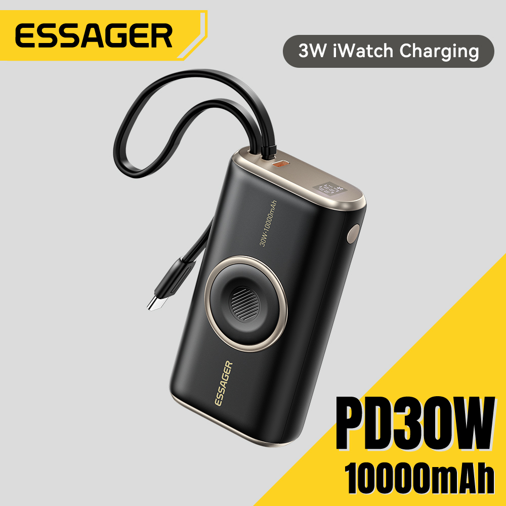 Essager Portable Power Bank 30W 10000mAh With Cable for iPhone 16 15 Xiaomi Wireless Magnetic Charger for Apple Watch Series 9 8