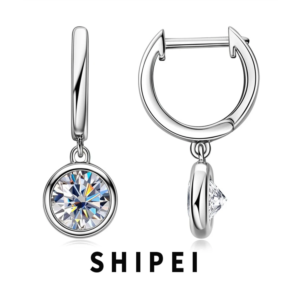 

SHIPEI Solid 925 Sterling Silver VVS D Color 1CT Real Moissanite Diamonds Gemstone Drop Dangle Earrings Fine Jewelry With GRA