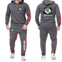 NEW Men Spring Autumn Stylish SKODA Logo Solid Color Sweatshirt Set Casual Long-sleeved Hoodies Pants Polar Two Piece Suit 1