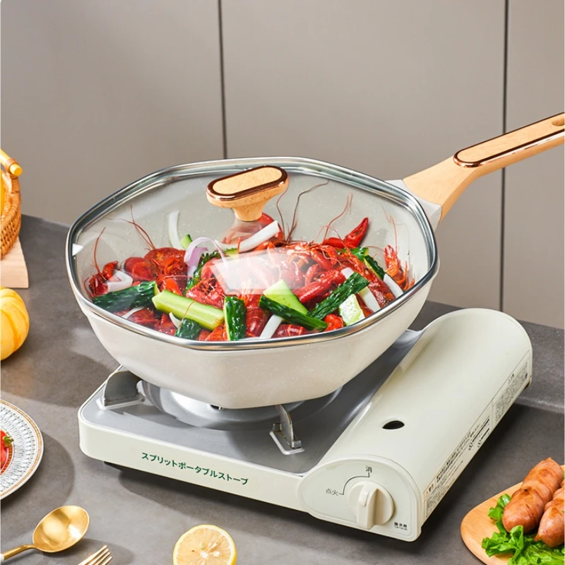 Frying Pan 28cm Octagonal Frying Pan Household Egg Steak Wok Universal Cooker Nonstick Pan Kitchen Frying Cooking Saucepan
