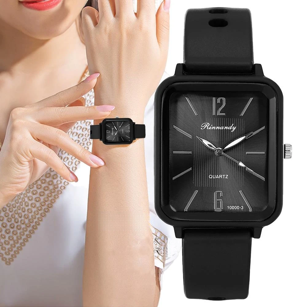 

Casual Square Pointer Quartz Watch Textured Dial Analog Sports Watch With Silicone Band, For Women Girls Students