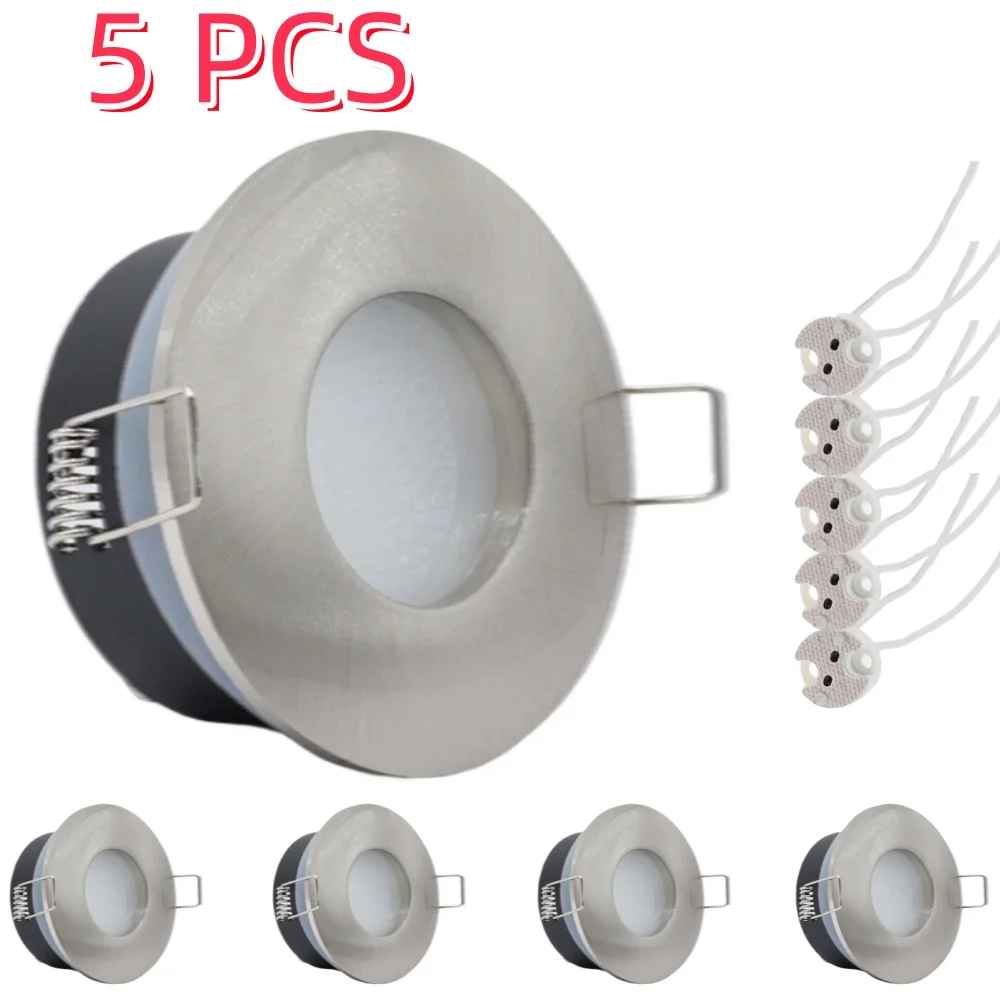 5 Pcs Embedded Led Downlight Socket Waterproof Spot Light Frame Round with MR16 Lamp Holder Fitting Fixture for Indoor Bathroom