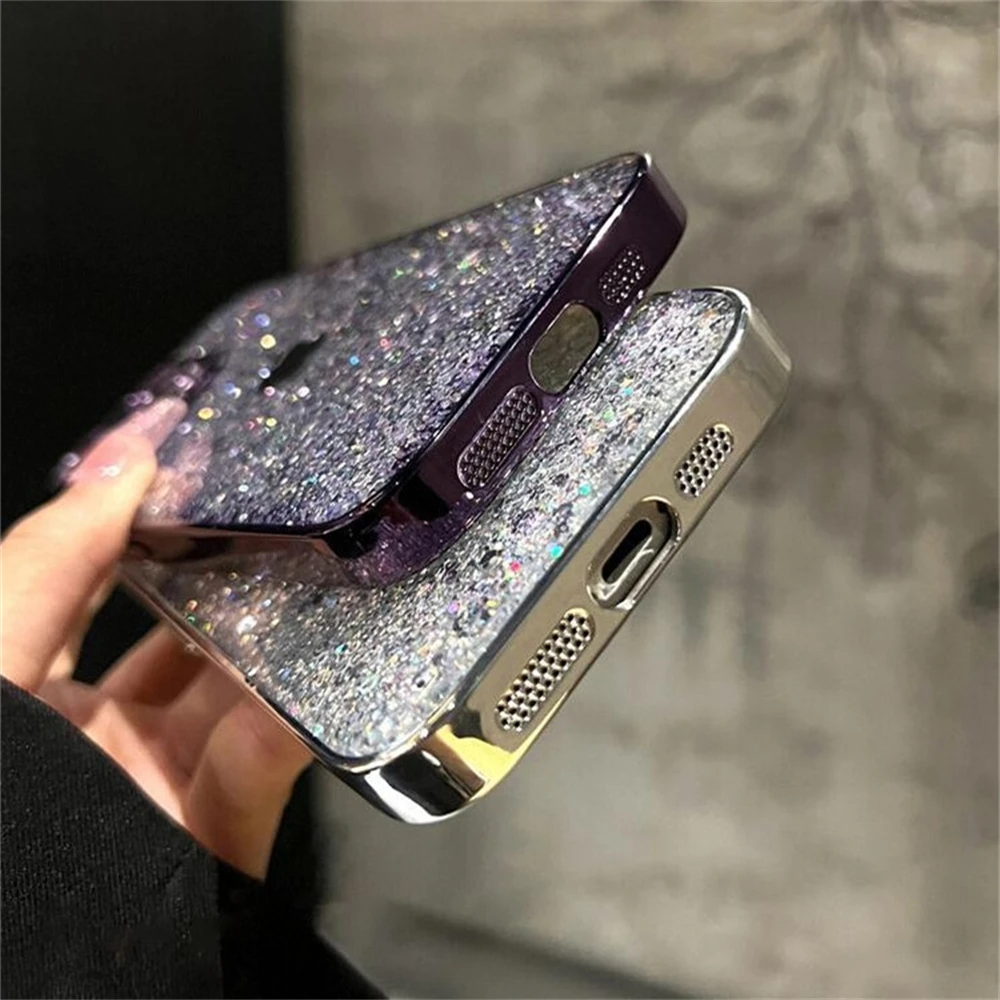 Luxury Plating Frame Bling Glitter Sequins Phone Case with Soft Silicone Bumper and Sparkle Cover