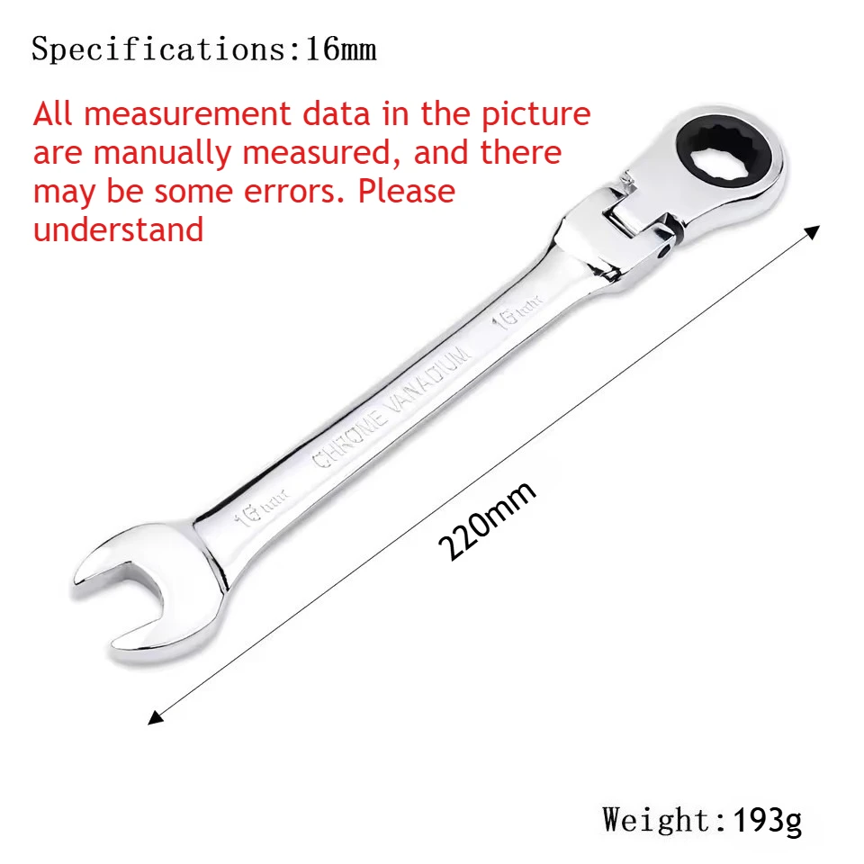 Universal 72-Tooth Flexible Pivoting Head Ratchet Wrench, Metric Manual Tool