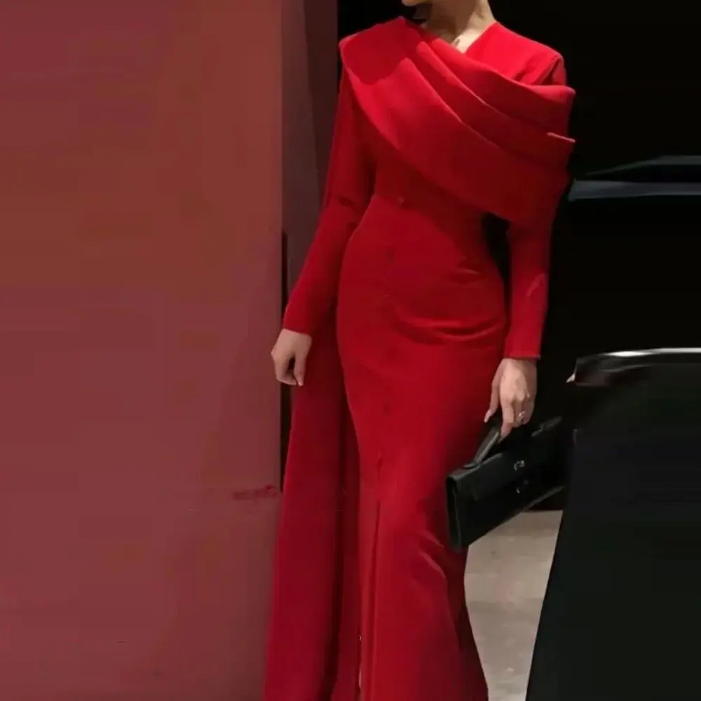 

Duricve Luxury Burgundy Mermaid Long Sleeve Evening Dresses For Women Arabic 2023 Birthday Wedding Party Dresses Prom Gown