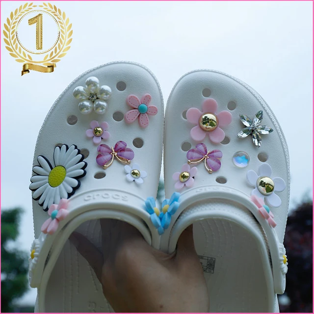 10pcs/set Bling Flowers Shoe Charms Compatible With Croc Clog Sandals Shoes  Decoration DIY Accessories Flower Charms