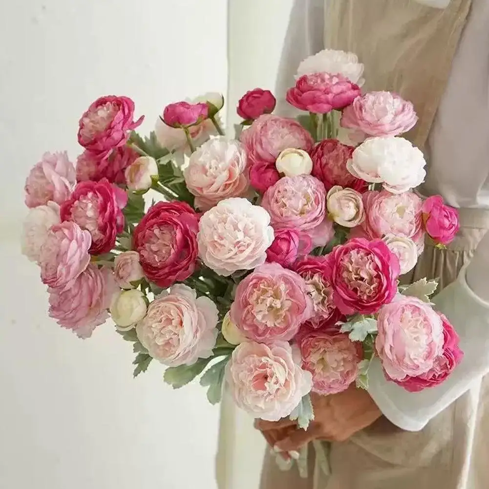 Lebensechte Künstliche Ranunkel-Blumen Eleganter Pfingstrosenstrauß für Hochzeitssträuße Heimdekoration Künstliche Pfingstrosen-Pflanzen – Detail 8