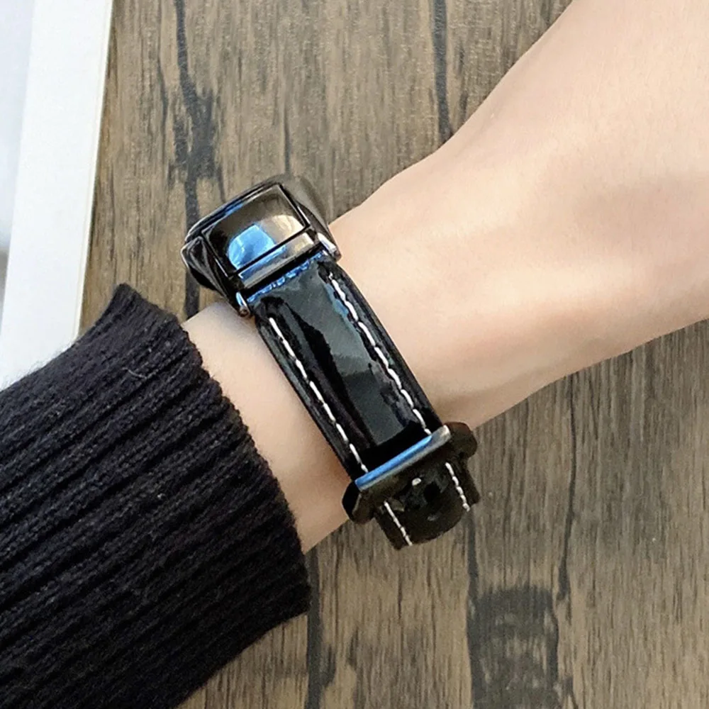 

Leather Strap + Metal Frame for Xiaomi Mi Band 5/6 Shiny Replacement Wristband Women Fashion Bracelet for Mi Band 3/4 Accessorie