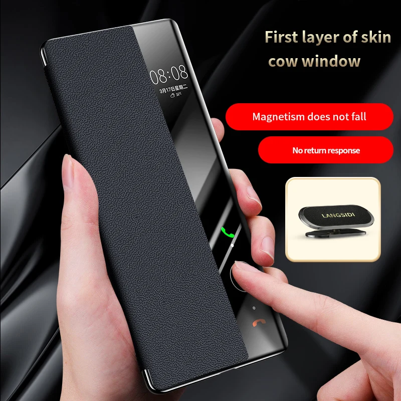Original Cowhide Leather Smart Flip Case for Huawei Mate 50 60 Pro 50Pro 40 40Pro 30Pro Designer Luxury Magnetic Book Back Cover