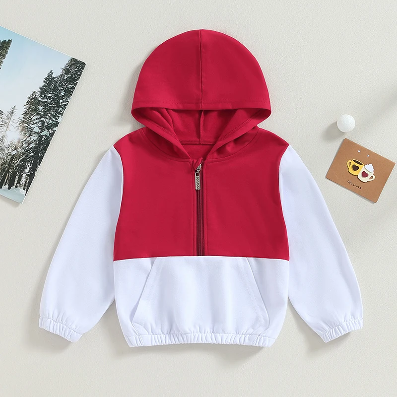

Toddler Boy Girl Outerwear Fall Children Hood Sweatshirts Coat Contrast Color Long Sleeve Half Zipper Winter Jacket Outwear