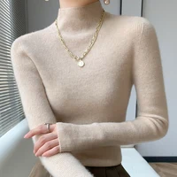 Autumn Women's Sweater Half High Neck Knitted Pullover Korean Version Slim Long Sleeve Solid Knitted Sweater 1