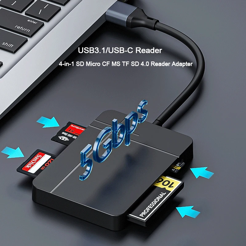 Lettore Schede 5 In 1 Con USB-C/Lightning/USB 3.0 - Per IPhone, Android, PC - Foto 4
