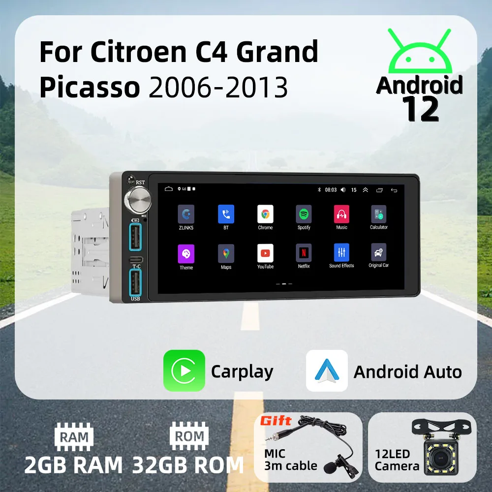 

Carplay Autoradio 6.86" 1Din Radio Android Car Multimedia for Citroen C4 Grand Picasso 2006-2013 Stereo Head Unit GPS Navigation