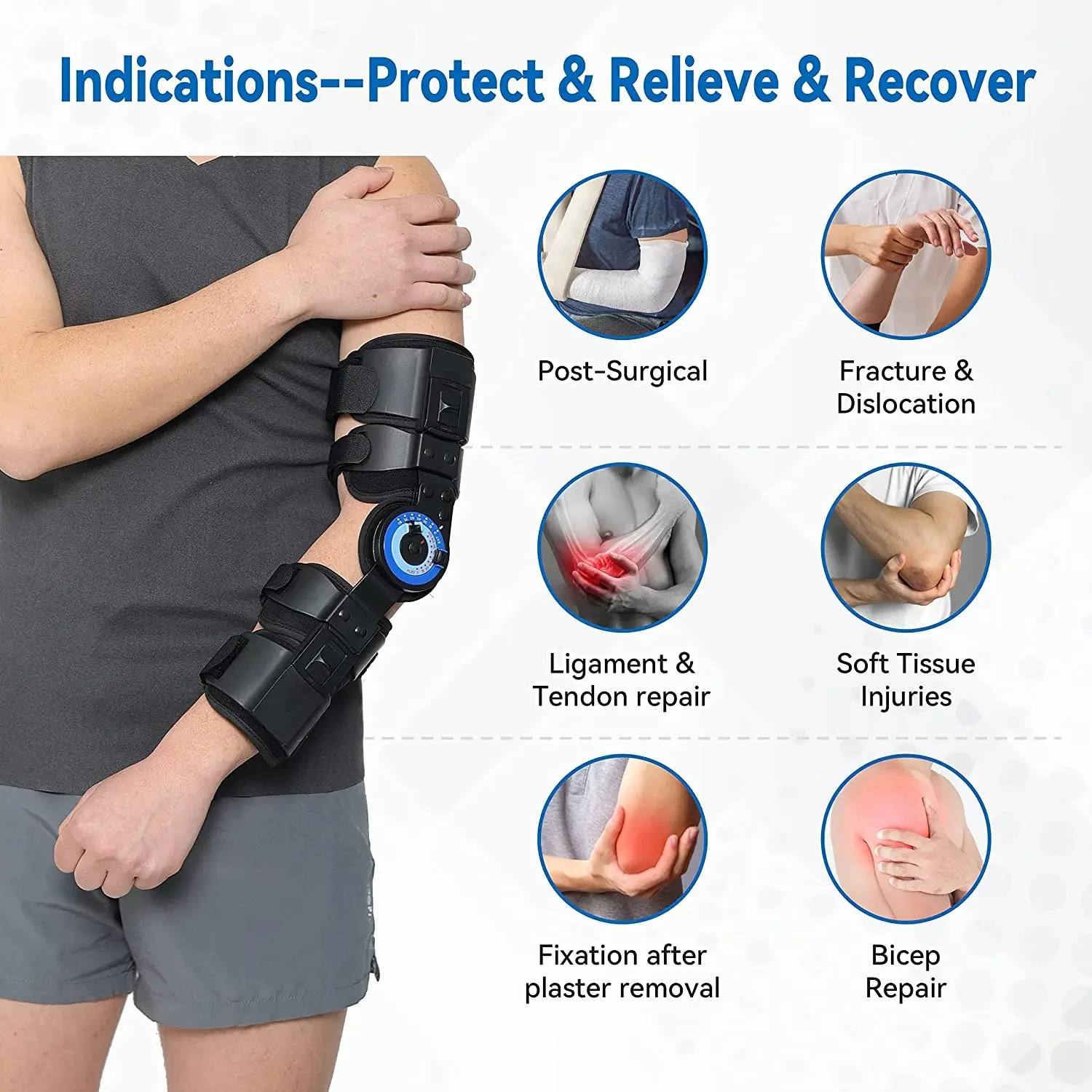 Hinged ROM Elbow Brace, Adjustable Post-Op Stabilizer Splint, Arm Injury Recovery Support Fracture Immobilization Rehabilitation 2