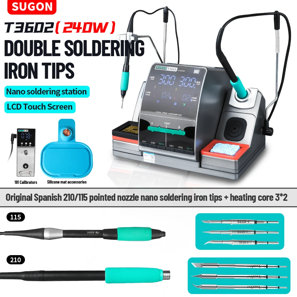 SUGON T3602 240W Soldering Station Double Handle Nano Electronics Soldering Iron Kit Phone IC Repair High Precision Solder Tools 2