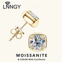 Lnngy Sparkling 6.5MM 1CT Moissanite Earrings For Women Certified 925 Sterling Silver Square Shape Stud Earring 2025 New Jewelry
