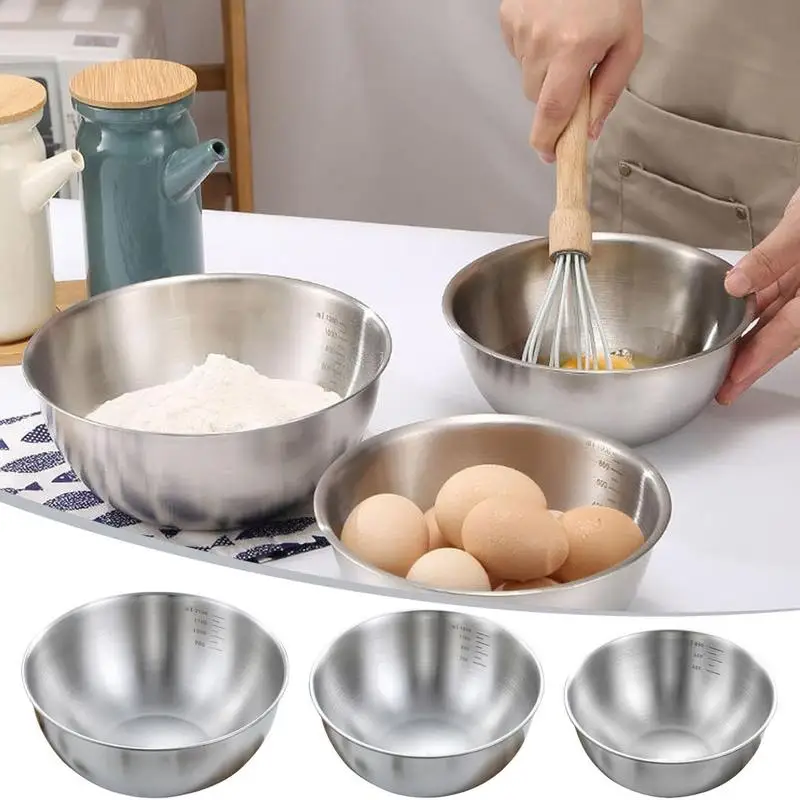 

Mixing Bowls Stainless Steel Food Grade Cooking Basin Serving Bowl with Scale Heavy Duty Dishwasher Safe Vegetable Washing Salad