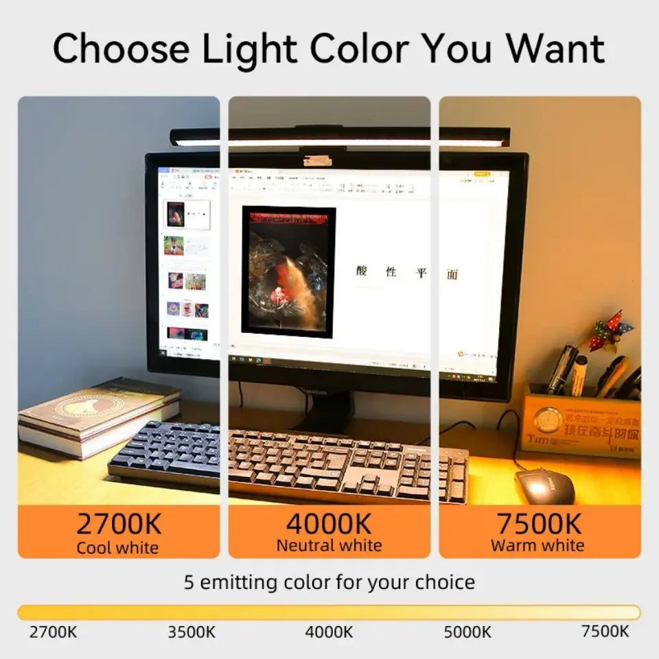 Led Computer Monitor Light Bar Desk Lighting Screen USB RGB Light Bar Monitor Lamp For Study Reading Table Stepless Dimming Lamp 4