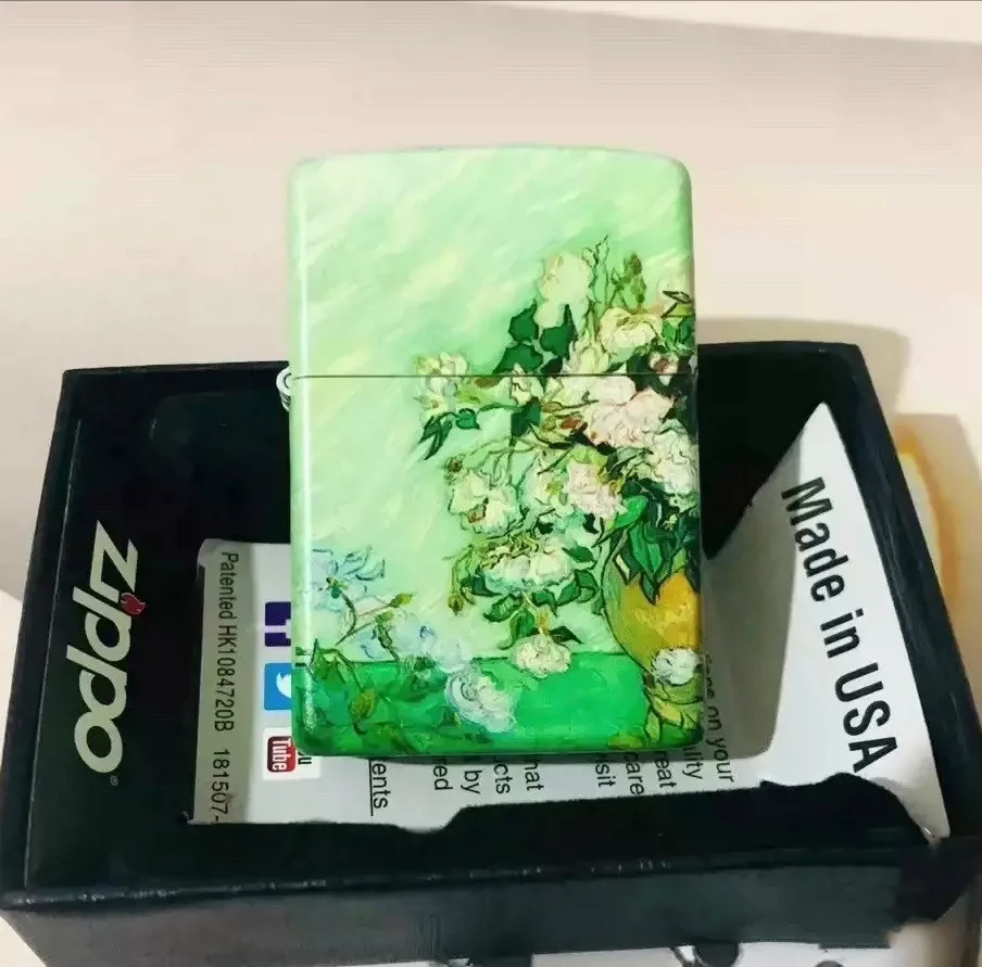 Accendino Zippo Van Gogh All Sided Art Print Collezione Antivento Opaca Floreale Verde In Scatola