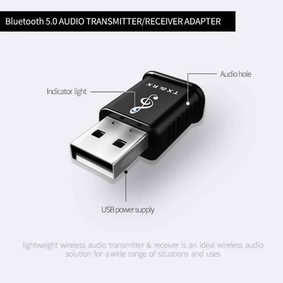2 in1 Bluetooth 5.0 Transmitter Receiver Mini 3.5mm AUX Stereo Wireless Adapter For Wireless Earphone TV MP3