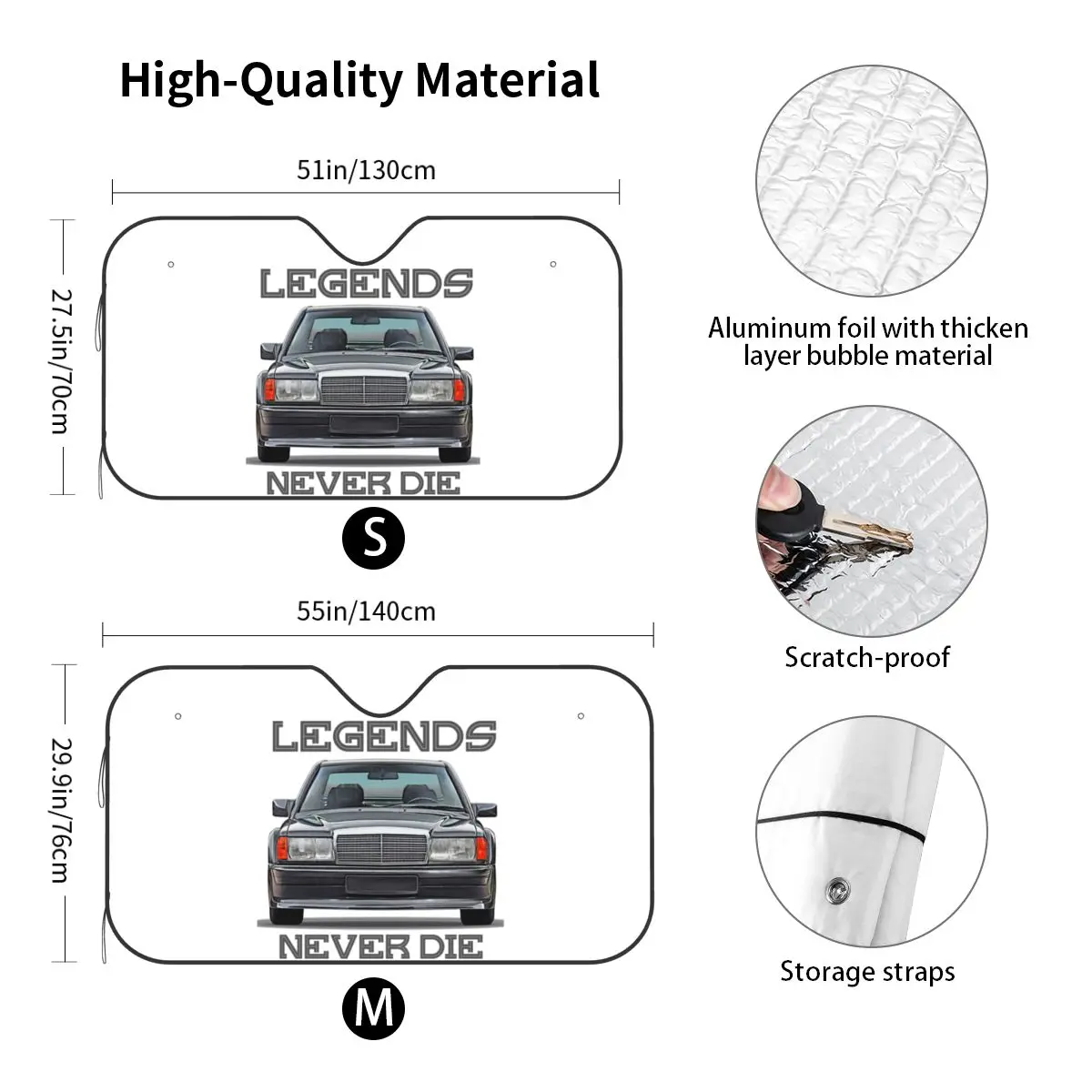 Car Sunshade Windscreen Front Window Visor 70x130cm W201 190E