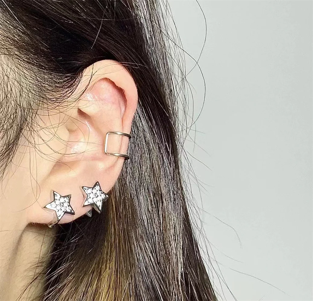 Egirl-pendientes de diamantes de imitación para mujer, aretes brillantes, pentagrama, moda joyería única Y2K - AliExpress