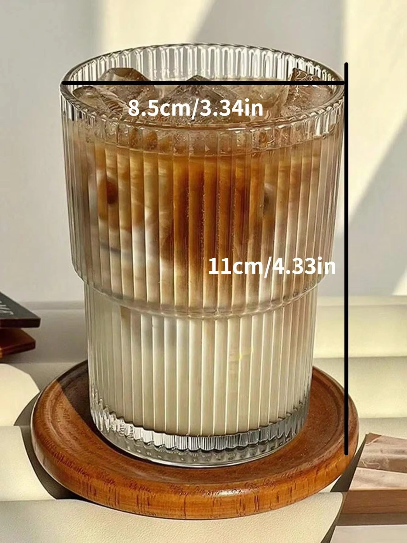 Striped Glass Cup with Lid & Straw – Transparent Drinkware Set 6